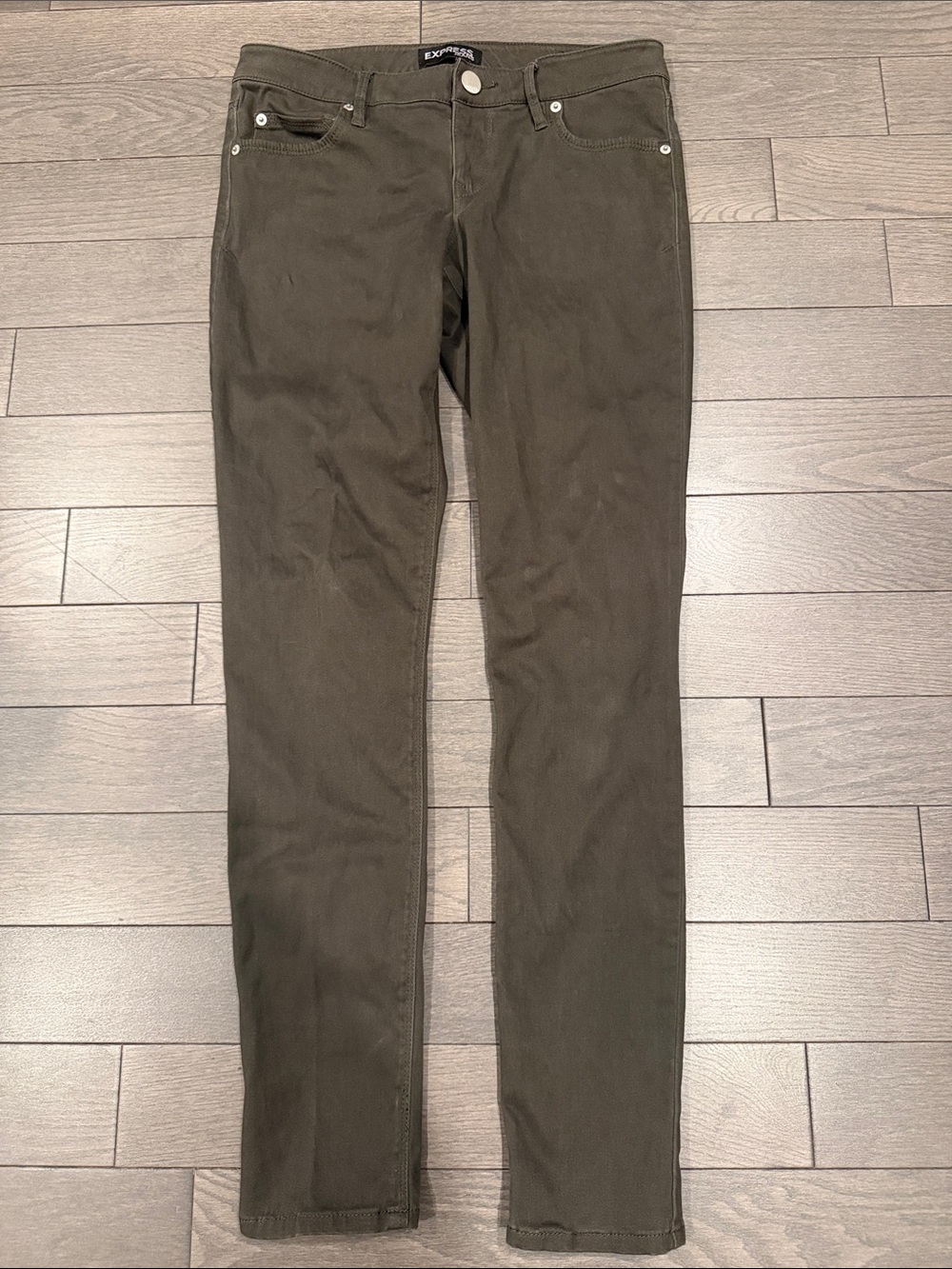 Express Women’s Slim Straight Chinos in Olive Green